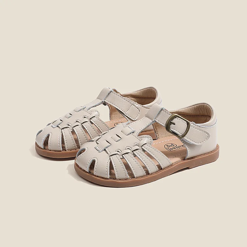 

Children Sandals Girl's Fashion Retro Braid Geniune Leather Sandals Non-slip soft bottom Summer Beach Sandals Size 22-31