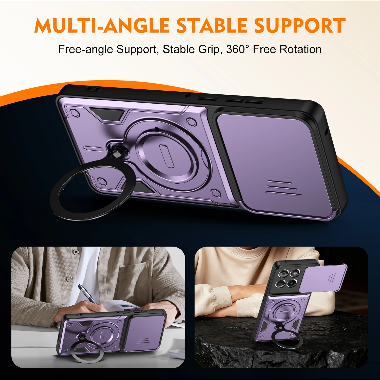 Stoßfeste magnetische Ringständerhülle für Motorola Edge 70 60 50 Fusion Pro G86 G56 G06 G85 G15 G05 mit drehbarer Schiebe-Kameralinsenabdeckung. – Detail 3