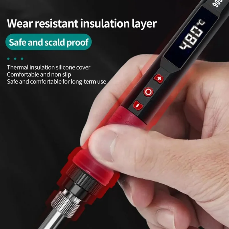 AT05-Soldering Iron Kit 80W Adjustable Temperature LCD Display Heater Tools Including Soldering Tips Tweezers Wires EU P