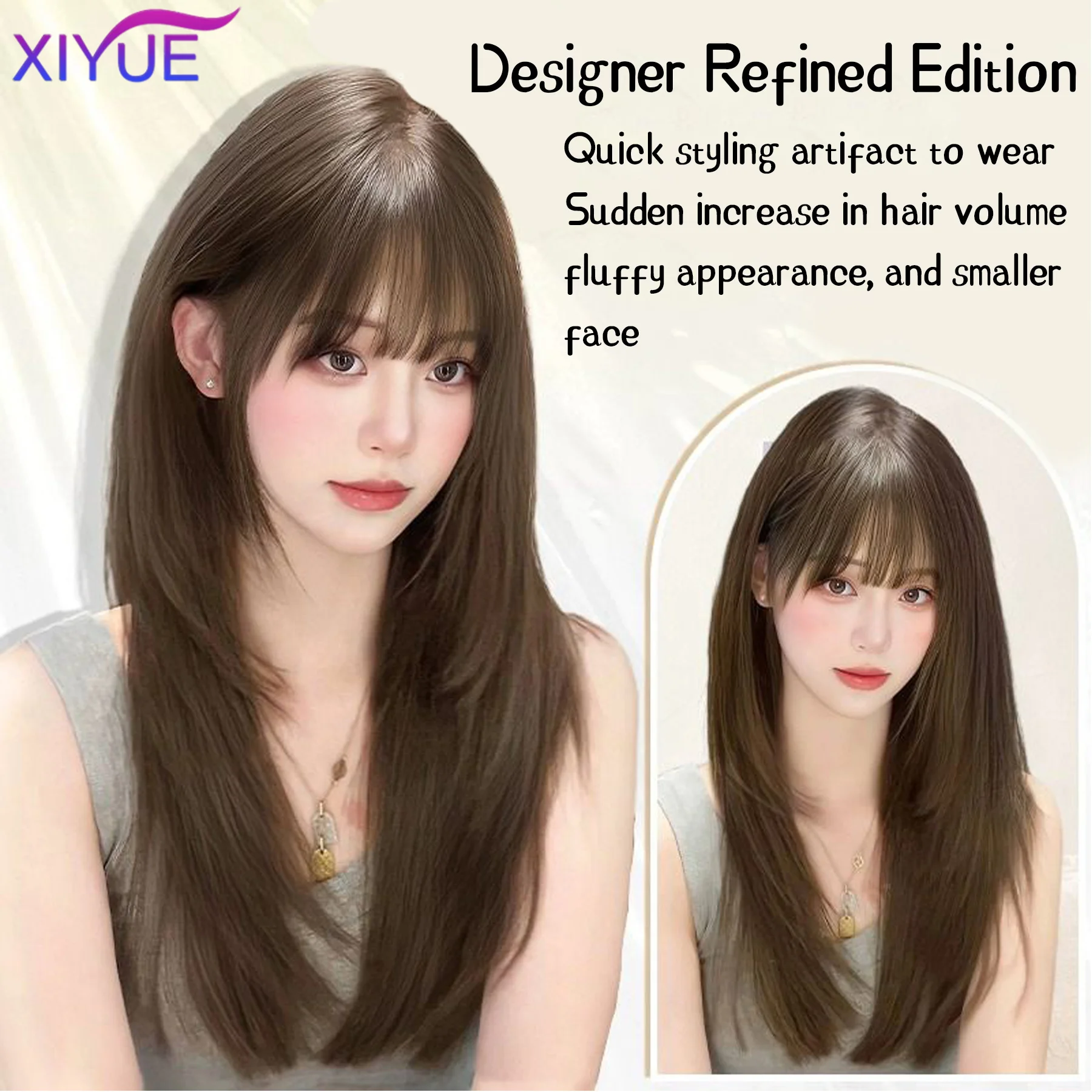 XY Synthetic  Synthetic 3D Bangs Wig Natural Forehead Invisible Whitening Hair Large Wave Hair Patch Long straight hair image 2