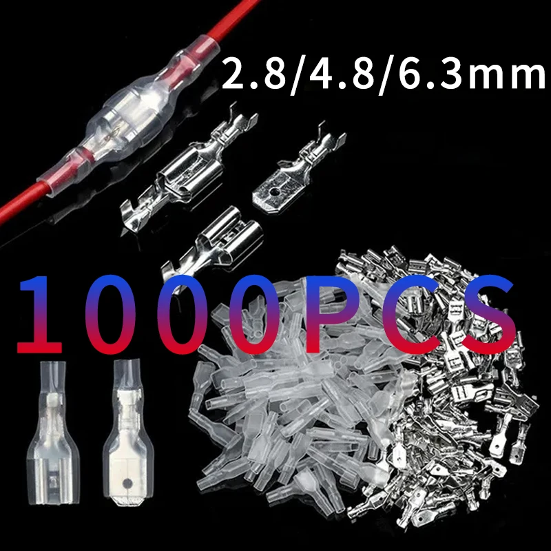 

1000Pcs/lot Crimp Terminal Electric Wire Connectors Set 2.8/4.8/6.3mm Female and male Connector Gold Brass/Silver Car Speaker