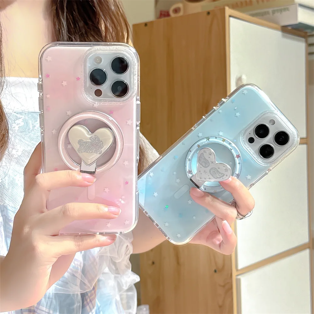 

Fashion glitter stars fold magnetic stand phone case for iphone 13 14 15 16 Pro Max Fundas Kawaii shockproof cover for 16 15 Pro