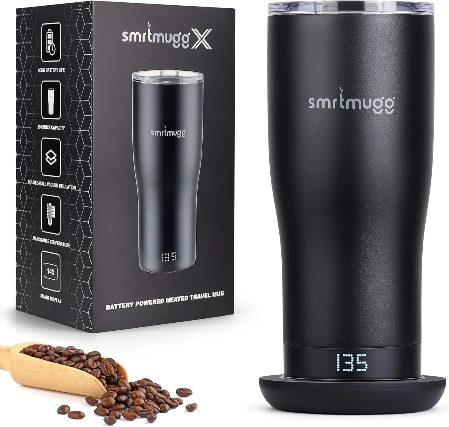 

Self-Heating Coffee Mug, 19 oz Capacity, 8-Hour Battery, Adjustable Temperature with LCD Screen and Magnetic Cover