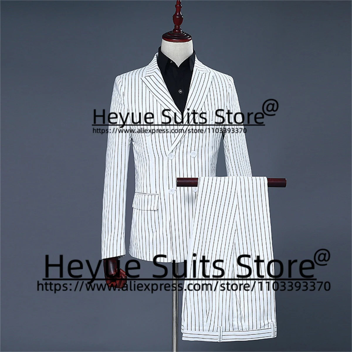 

White Stripe Wedding Suits For Men Slim Fit Double-breasted Peak Lapel Groom Tuxedos2Pcs Sets Business Male Blazer Costume Homme