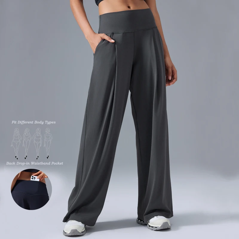 

VITALINOVO Workout Leggings Womens Yoga Pants with Pockets Low Rise Straight Leggings Gym Wide Leg Buttery Soft Lounge Casual