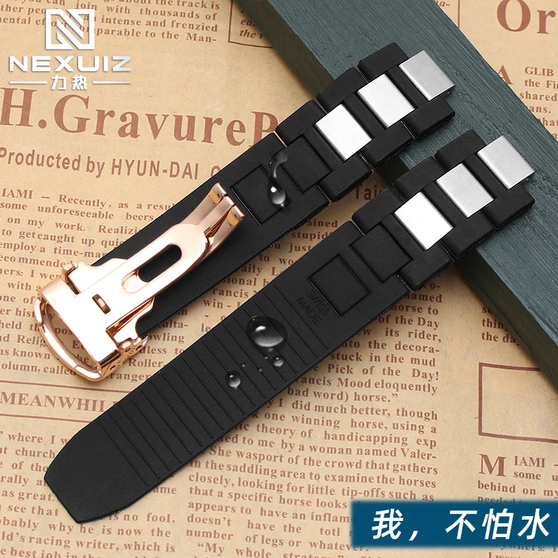 For Cartier 21st century convex silicone watch band 20*10mm Black white waterproof strap watch chain accessories Folding Buckle