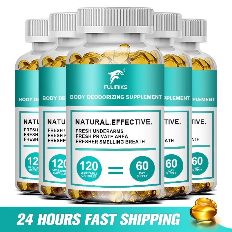 Chlorophyll Capsules Natural Body Odor Eliminator Supplement Internal Deodorant For Bad Breath & Sweat 120 Vegan Capsules