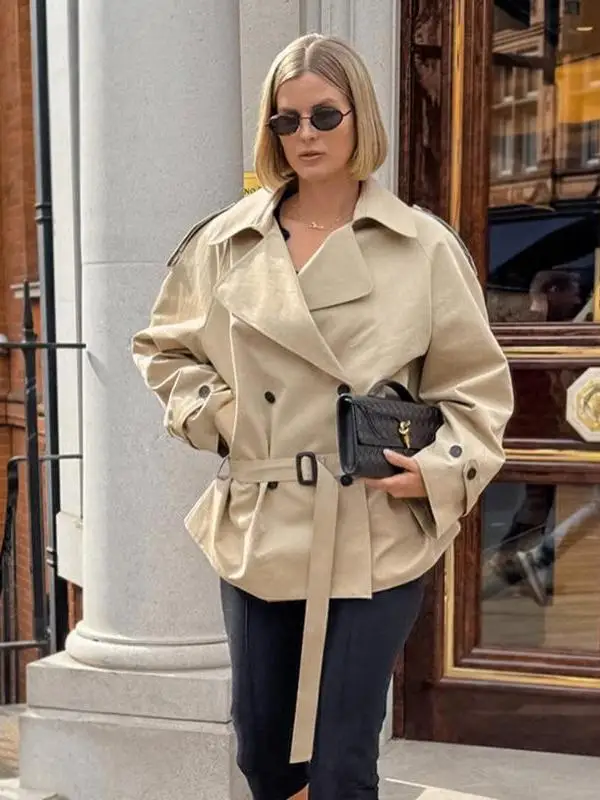 

Briti Sle Long Sve Turn-down Collar Belted Slimming High-waisted Mid-length Coat Women's Windbreaker Autumn 2025