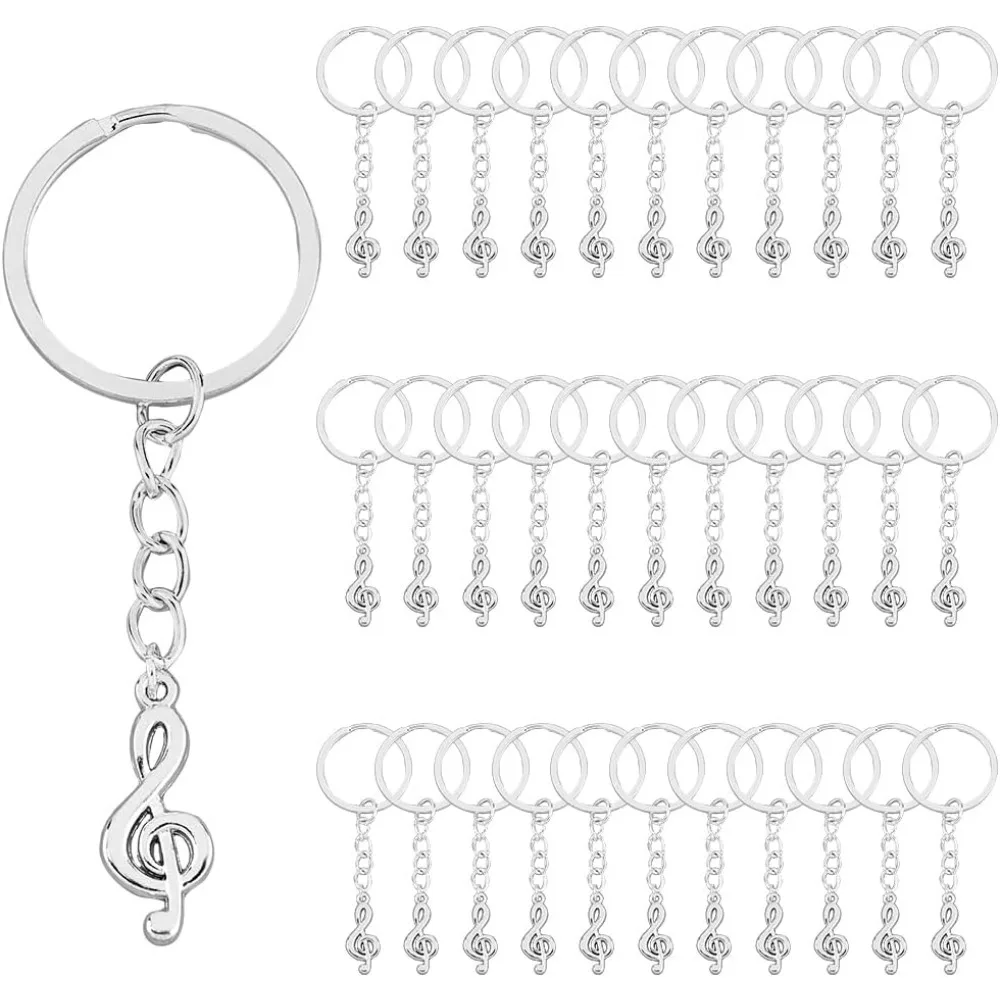 34Pcs Musical Note KeyChains G Clef Musical Symbol Metal Key Rings Alloy Music Pendants Sign Keychain with Iron Split Key Rings