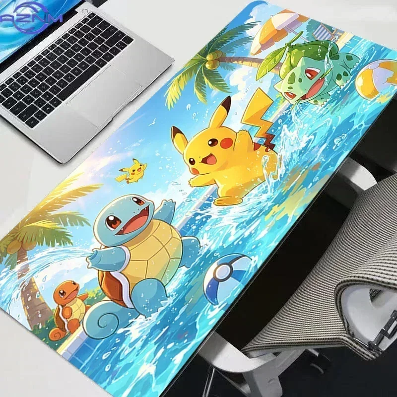 Large Extended Mousepad, Summer Pool Party Cute Cartoon Creature Group Art Desk Mat, Rubber Non-Slip Base, Waterproof Gaming Key