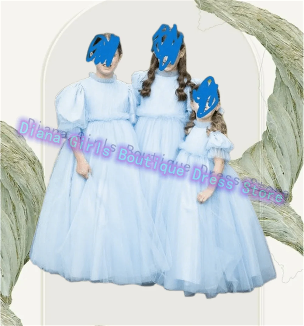 

Blue Flower Girl Dress Tulle Fluffy For Wedding Ball Dresses Kids Birthday Party Evening First Communion Gowns Customisable