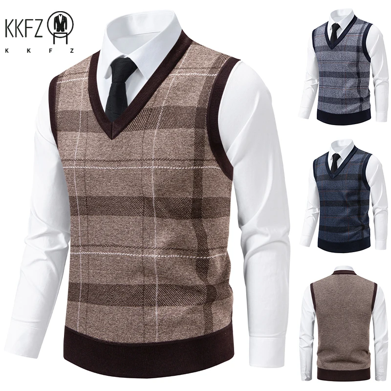 

Мужской вязаный свитер с v-образным вырезом, ромбовидная сетка, витой цветок, повседневная мода, универсальный вязаный топ, осень, зима