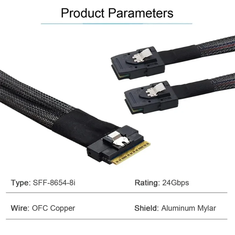 Custom PCI E Ultraport Slimline SAS 4.0 SFF 8654 8i 74pin to Dual SFF 8087 Mini SAS Cable for Server Data Transfer Gift