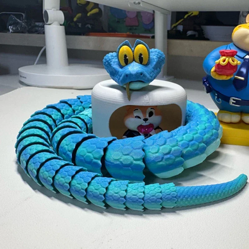 لعبة مطبوعة ثلاثية الأبعاد على شكل حيوان مدينة غاري، ثعبان، ثعبان أزرق، لعبة تخفيف التوتر المتحركة، دمية ثعبان مقلدة، هدية عيد الميلاد