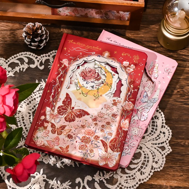 rose hollow hardcover notebook para meninas ilustracao colorida pagina bonito lindo diario 01