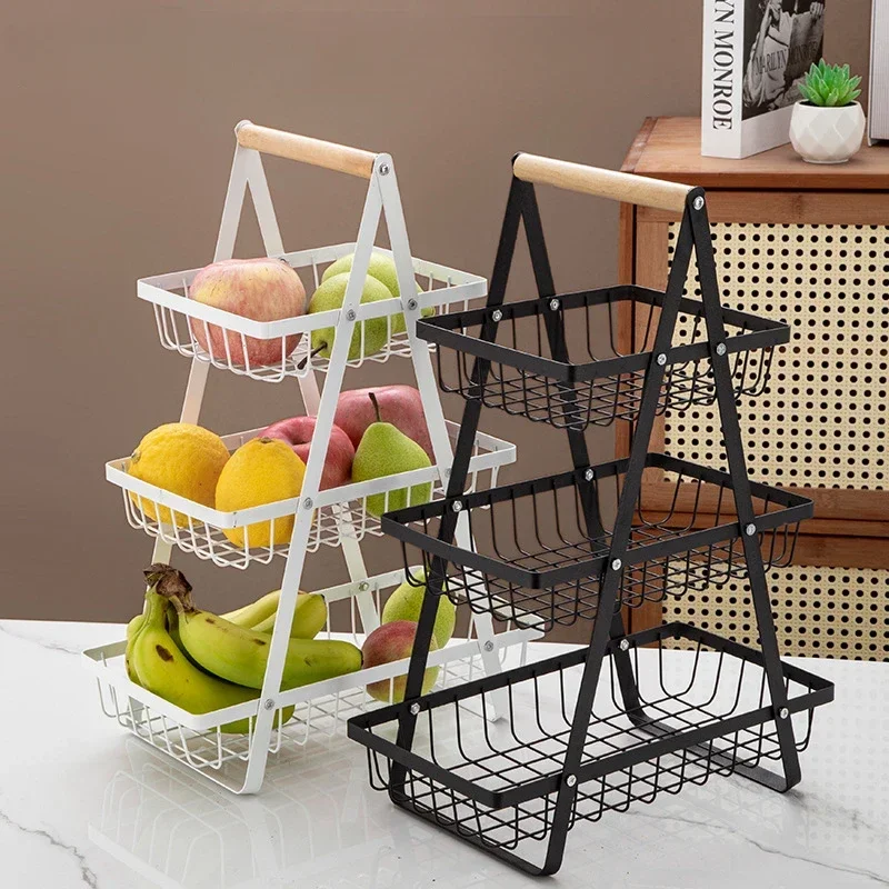 

Double Layered Hollow Net Fruit Basket Home Furnishings Three-layer Storage Rack Kitchen Storage