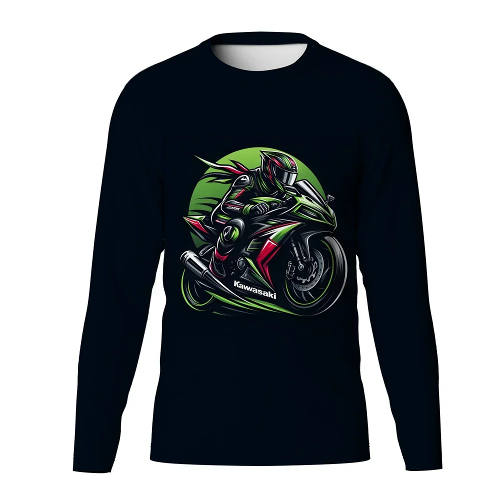

Летняя мужская футболка с круглым вырезом и длинными рукавами Kawasaki, повседневная, простая, с принтом, дышащая, быстросохнущая, удобный спортивный топ