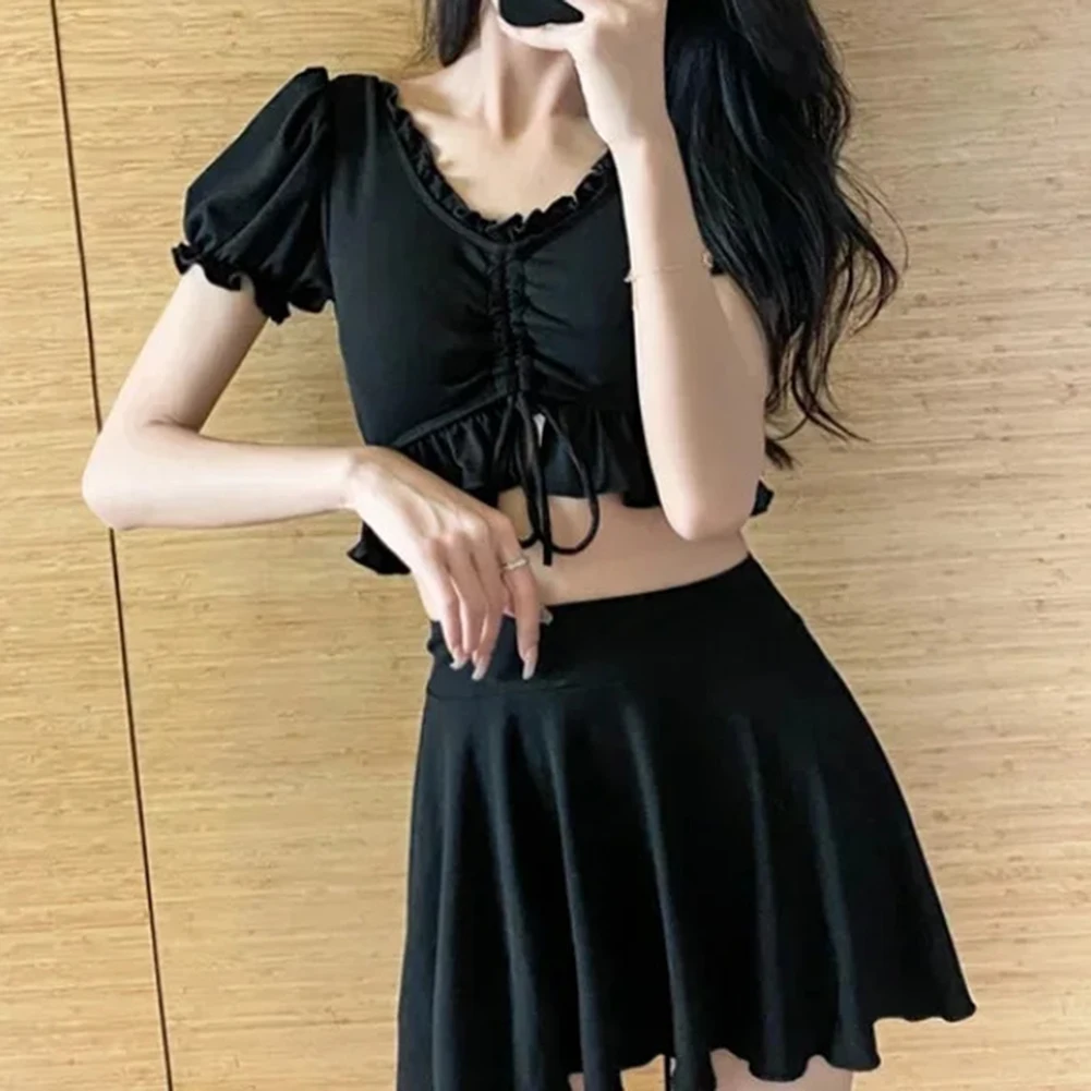 Quick Dry Beachwear Black Skirted Swimsuit Beach Trips Beach And Swimming Use Environmentally Friendly Swimwear