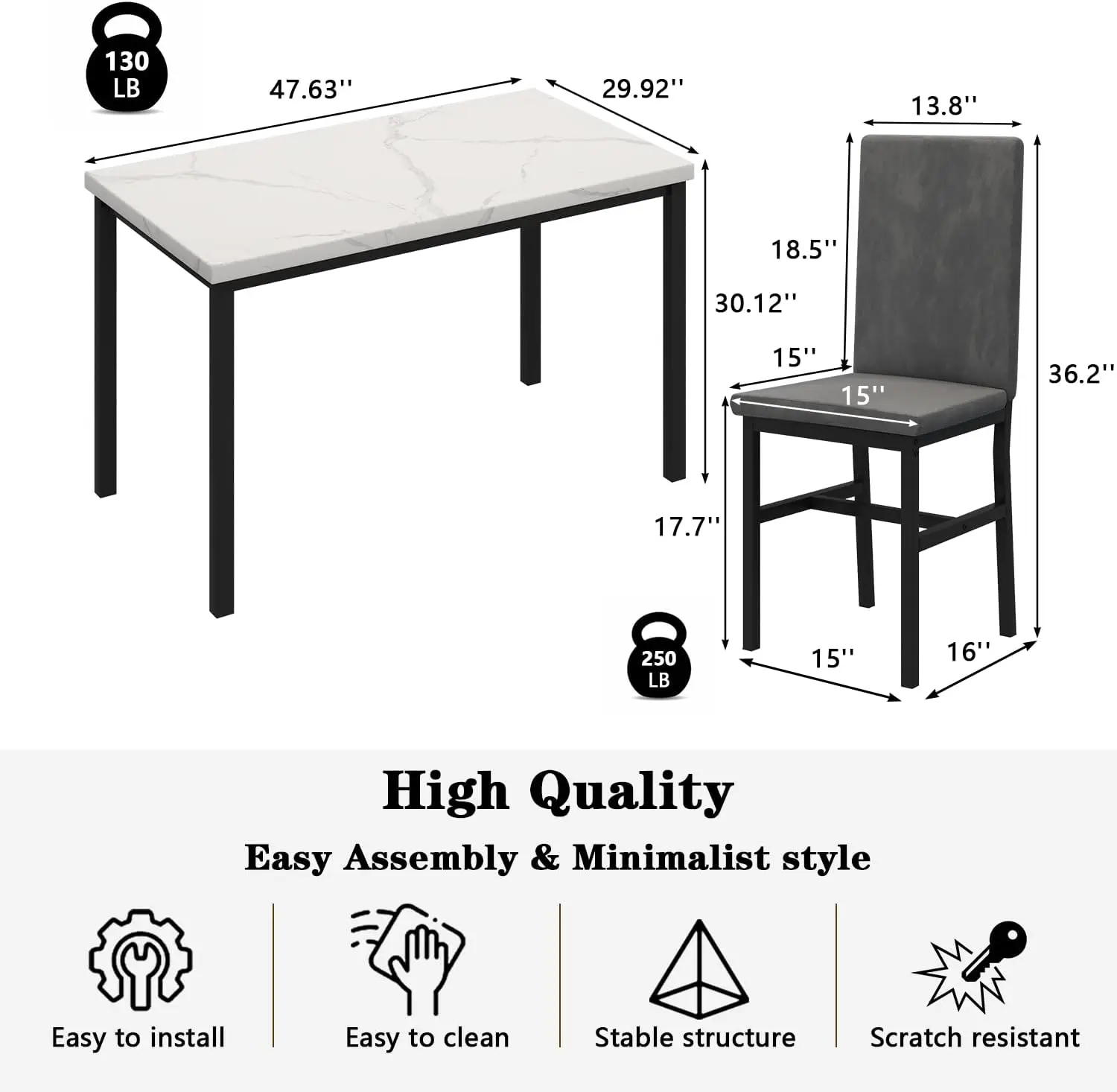 Miere-mesa de jantar com 4 cadeiras de mármore, 5 peças com 4 cadeiras de veludo, para cozinha, bar, sala