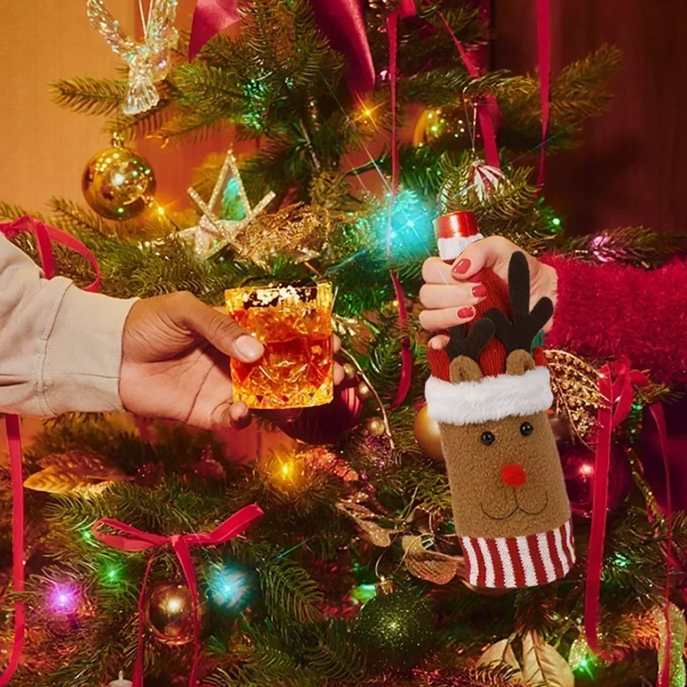 Conjunto de capa de garrafa de vinho de natal santa boneco de neve tecido sacos de garrafa de vinho para festa de natal decorações de mesa de jantar