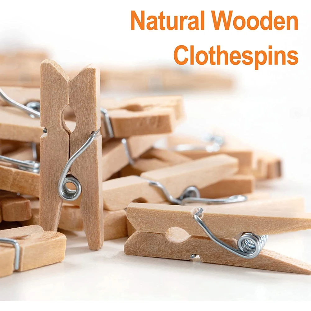 

100pc Natural Wooden Clothespins Multi-functional Reusable Mini Clips Clothes Pins With 10m Jute Twine For Photo Crafts