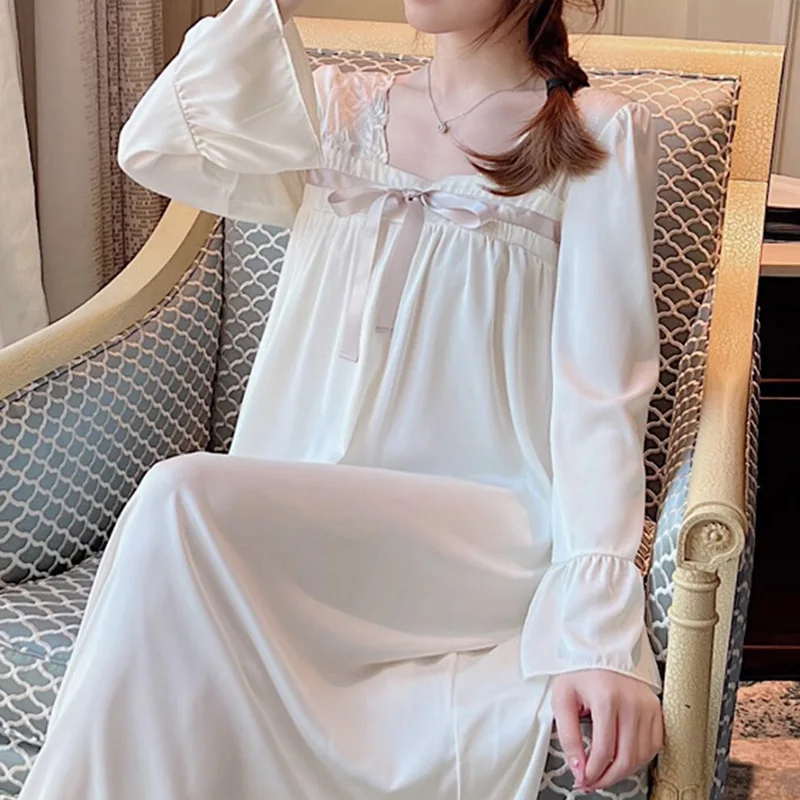 Spring and Summer New Women\'s Nightdress Loungewear Ice Silk Nightdress Women\'s Casual Nightwear Nightdress Loungewear