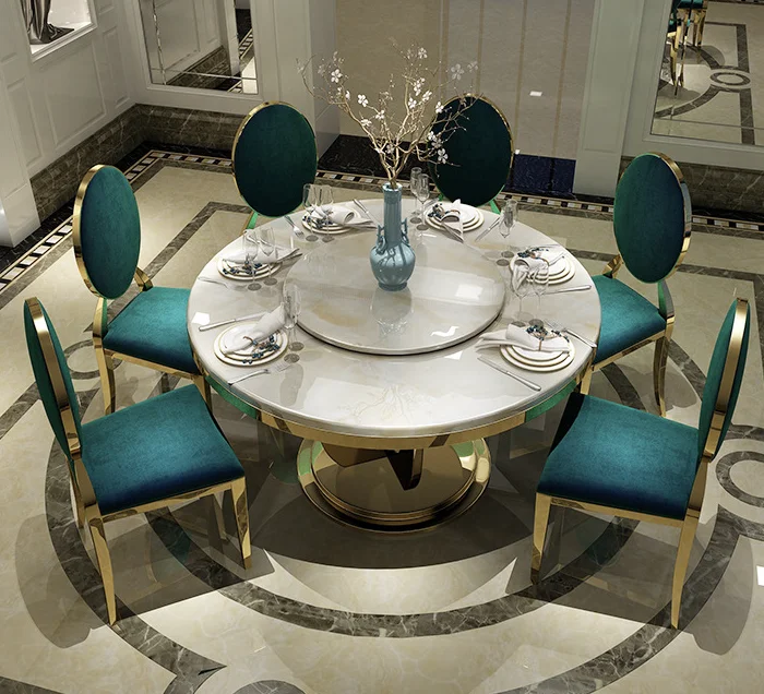 Luxury Dining Table Marble top with golden/sliver Stainless Steel leg and chair Dining Table Set