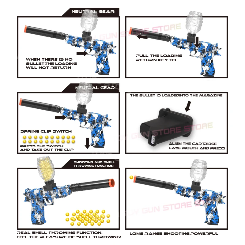 エレクトリックブルーデザートイーグルソフトラバーボールブラストおもちゃの銃、高速充電、屋外シューティングゲーム小道具、誕生日ギフト