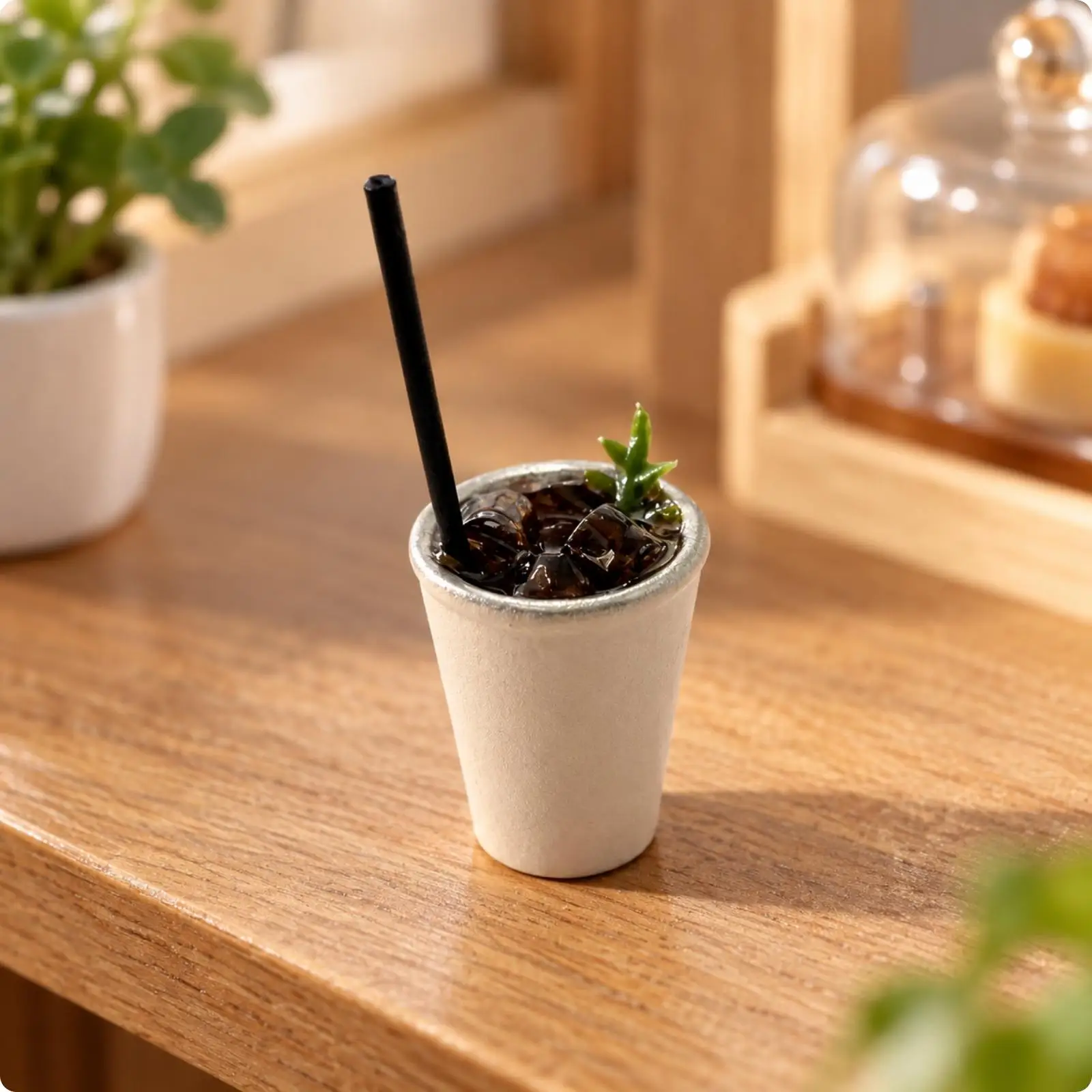 Miniature Iced Americano Cup Detailed Faux Iced Coffee Cup with Straw Miniature Café Drink Decoration Decorative