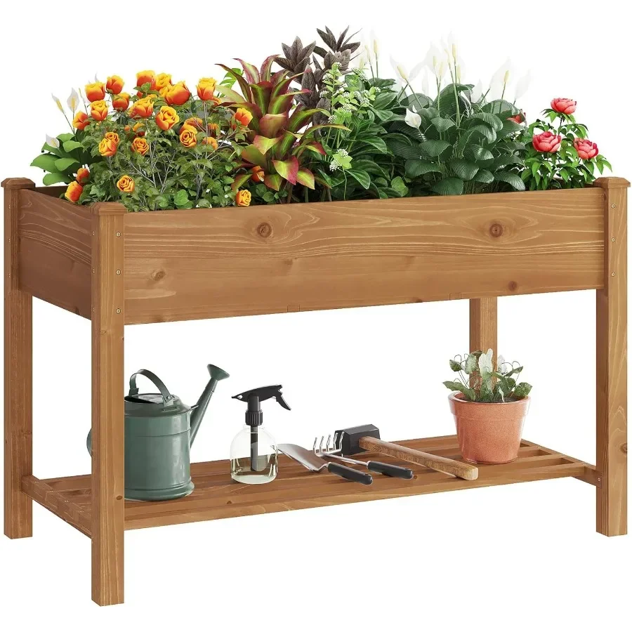 

Поднятая садовая кровать с полкой. Приподнятый деревянный ящик для цветов с ножками. Садовое кашпо для заднего двора, патио, балкона.