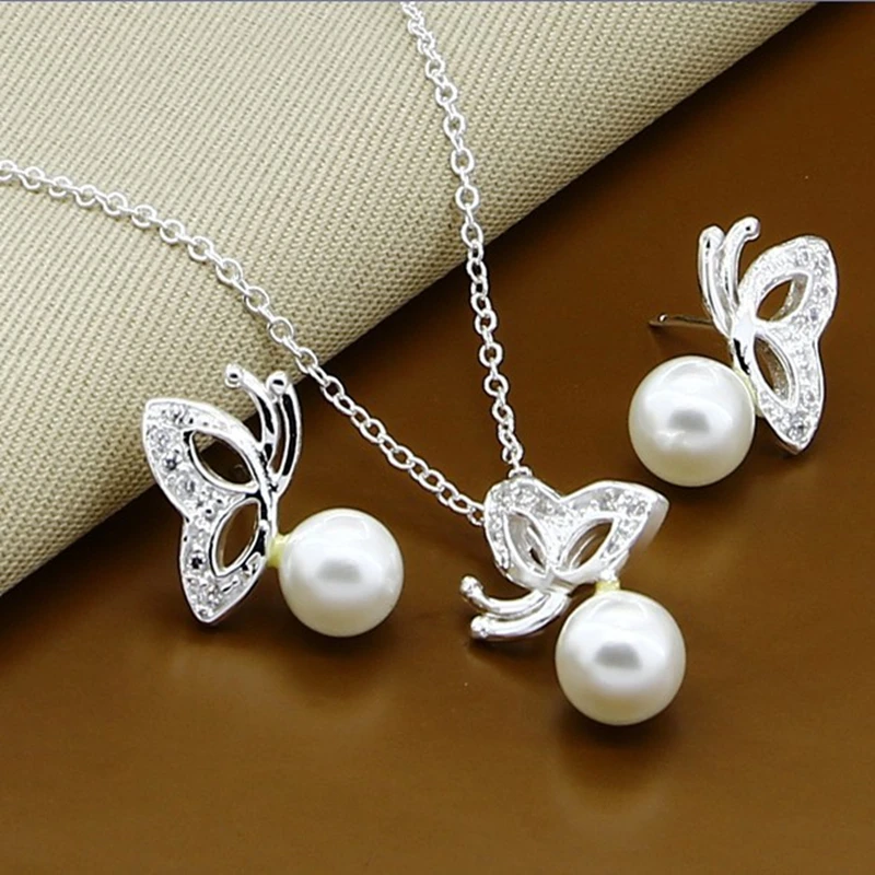 925 Sterling Silver Love Shape Necklace Ring & Ear Stud Set