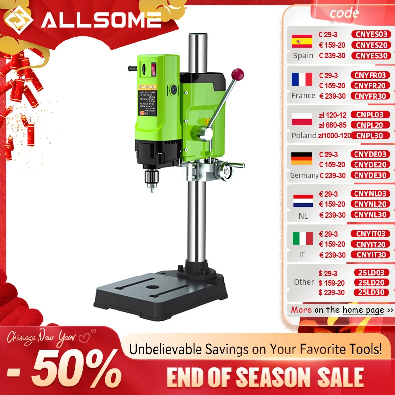 ALLSOME Mini Bench Drill Bench Drilling Machine Variable Speed Drilling Chuck 1-16mm For DIY Wood Metal Electric Tools