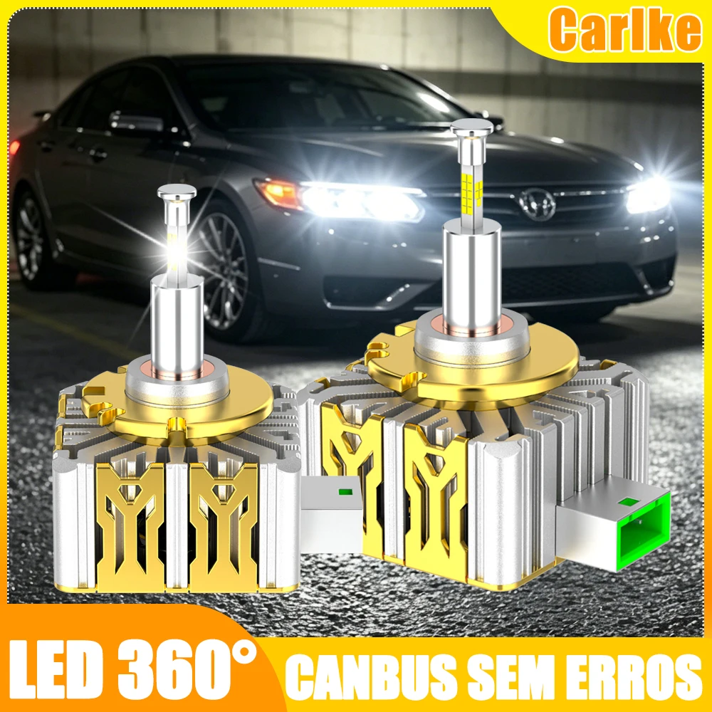 Farol LED Carlke 360 D1S D3S com Decodificador Canbus 1:1, Substitui Xenon HID D2S D4S D5S D8S, Luz Automotiva D1R D2R D3R D4R Plug & Play 12V