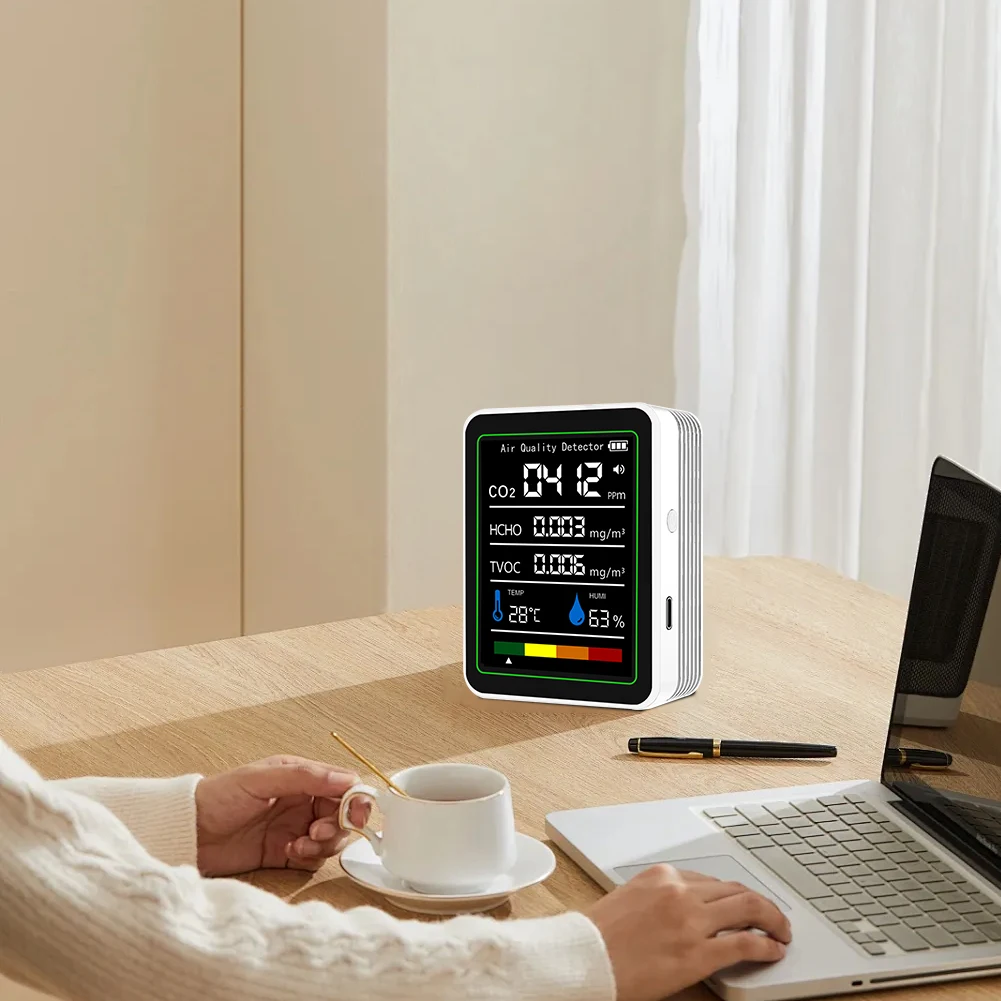 NEW 5 In 1 Formaldehyde Monitor USB Rechargeable Carbon Dioxide Detector Temperature Humidity Monitor for Air Quality Detecting