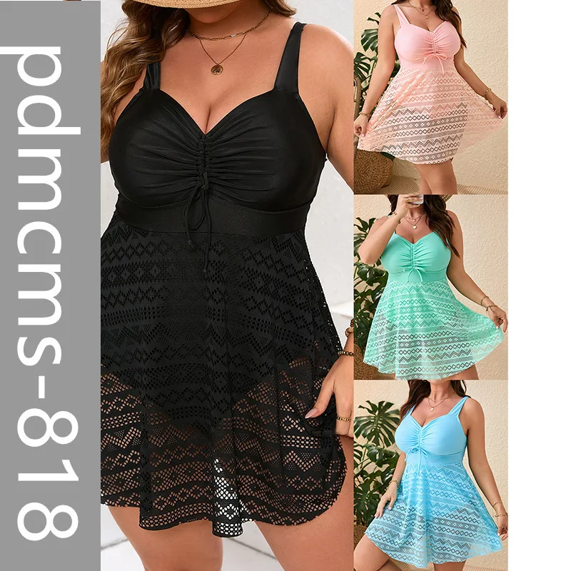 

Большой размер, сплошной цвет, разноцветная полая консервативная цельная юбка, купальник-бикини, женский купальник 2025 года, новая модель