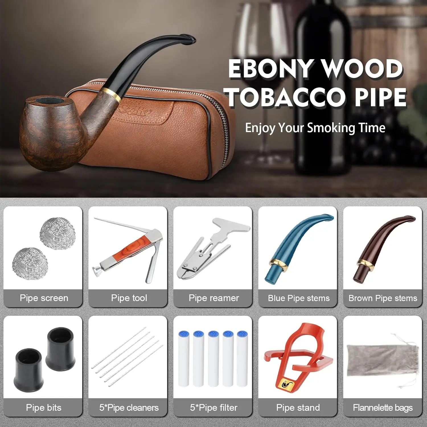 Leather Tobacco Pipe Bag Portable Multifunction Pu Leather Tobacco Smoking Pipe Case Smoking Tool Wood Tobacco pipe bag kit