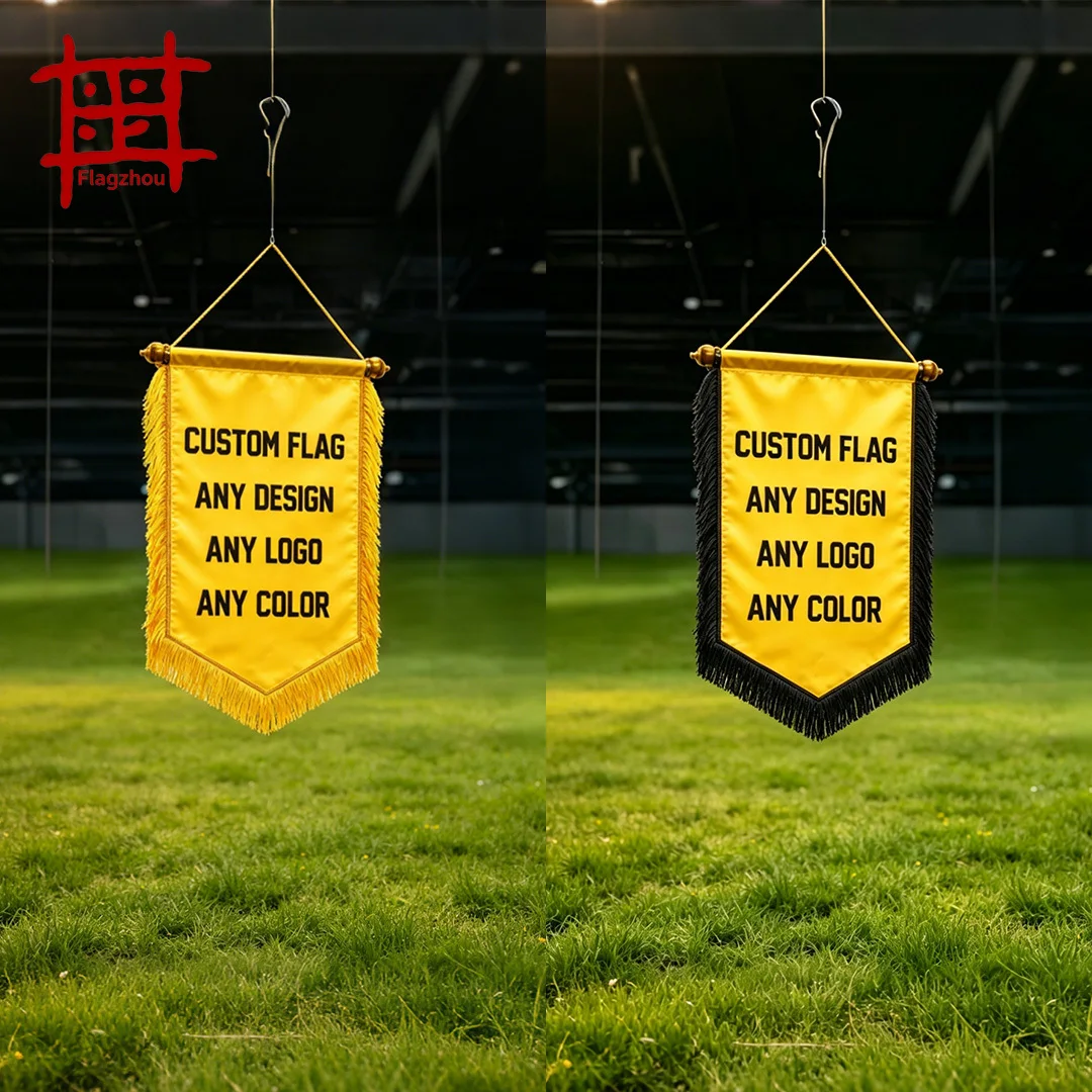 Double Sided Customized Satin Material Exchange Flag, Hanging Flag with Tassels Personalized Photo Flag Team Logo, 20x30cm