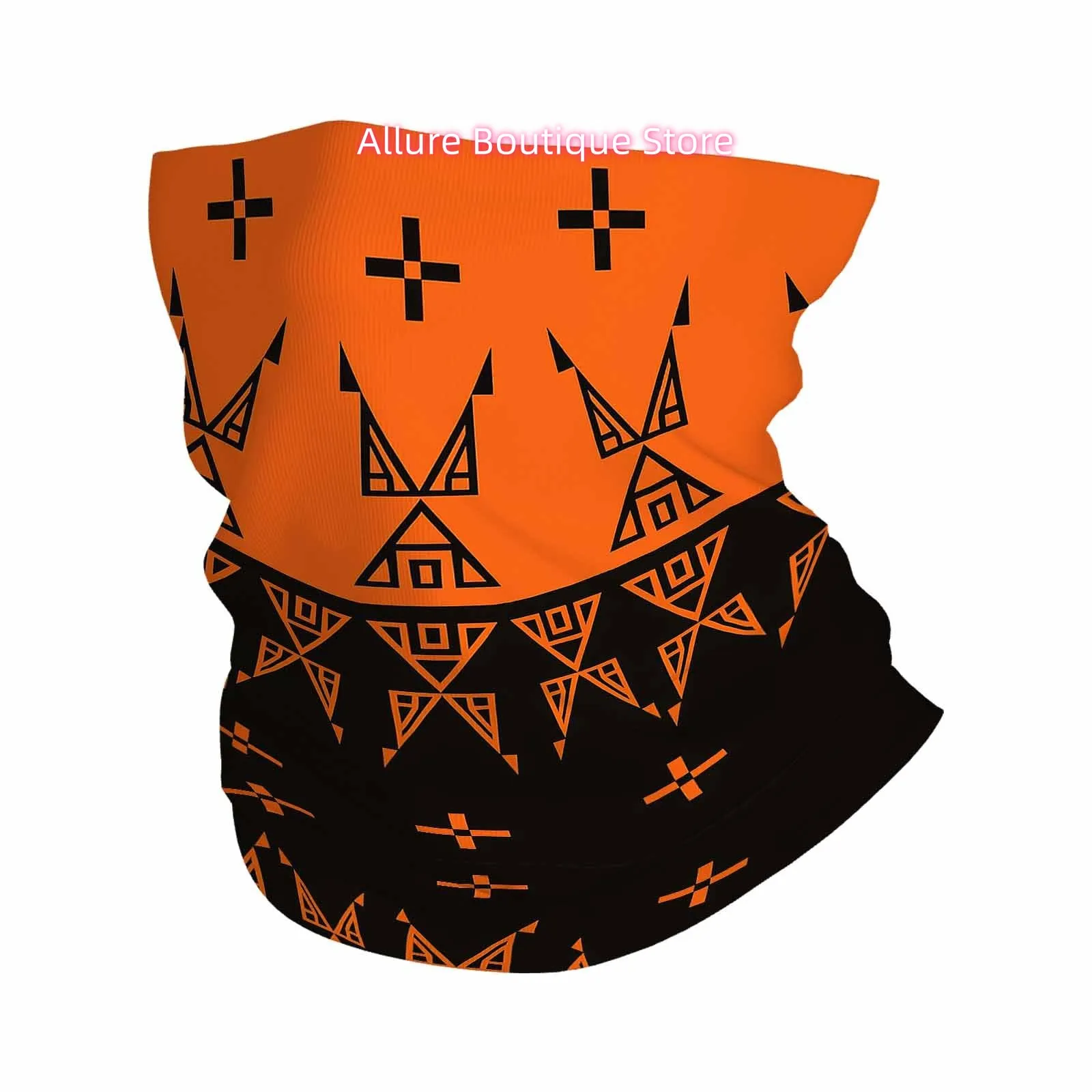 Triangular Motif, Orange Black, Abstract Design Novel Design Multi Functional Print Scarf Suitable Outdoor Men Women Unsix Mask