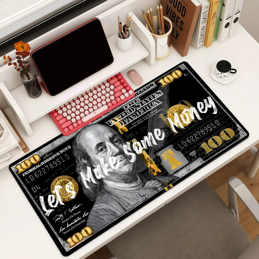 Money Pattern Mouse Pad Large Non-Slip Waterproof Mat Stitched Edge Keyboard Pad for Gaming Daily Office