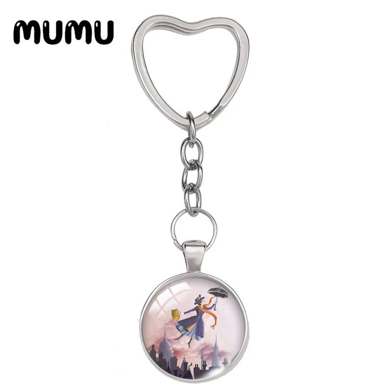 2024 New Mary Poppins Heart Keyring Movie Keychain Glass Dome Cabochon Jewelry Gifts Children