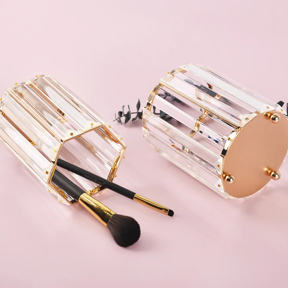 

Nordic Style Glass Pen Holder Vase Golden Hexagon Design for Office Home Decoration Pencil Eyebrow Storage Solution