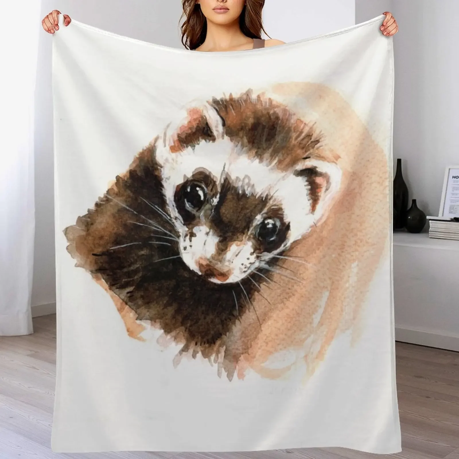 

Ferret portrait Throw Blanket Soft Plaid Thins Sofas Furry Blankets