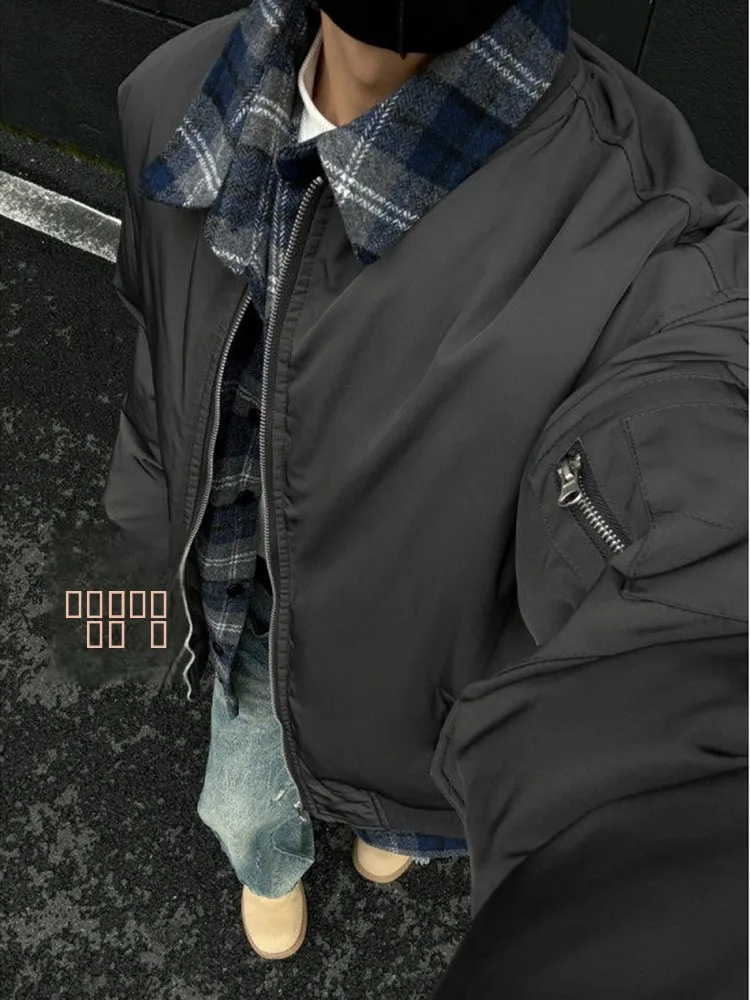 

Утепленная мужская зимняя куртка из хлопка с клетчатыми вставками, в американском ретро-стиле, на молнии, повседневная верхняя одежда