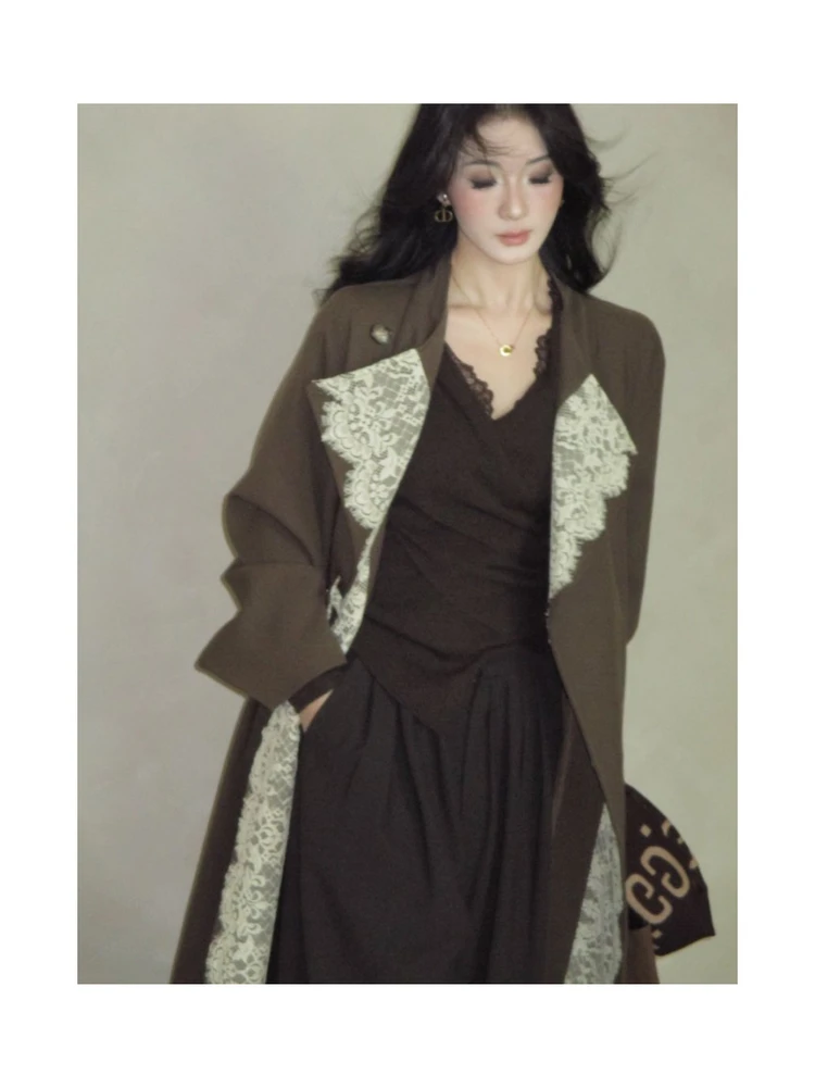 

Ele Lace Insertion Soft Knitted Top Pure Desire Gentle Connection Base Layer irt Women's Faion Commute Sle Long Sle...