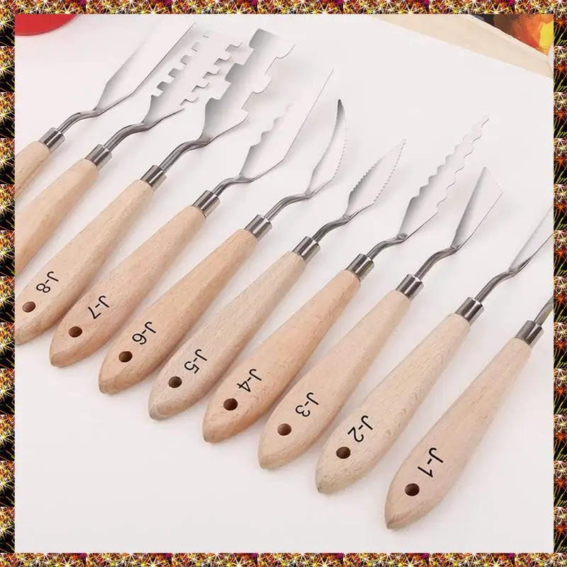 Paint Knife Set - 10Pcs Stainless Steel Spatula Palette Knife Painting Tools Metal Knives Wood Handle Durable Easy Install