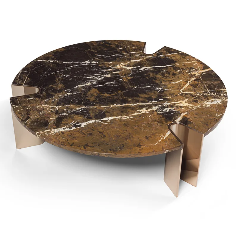 

Italian light luxury natural marble coffee table stainless steel metal high and low round combination