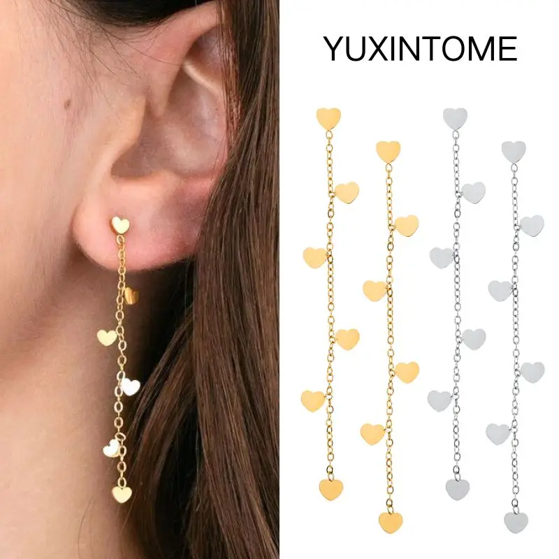 

925 Sterling Silver Needle Fashion Heart Long Chain Tassel Pendant Earrings Women's Exquisite Stud Earrings Luxury Jewelry