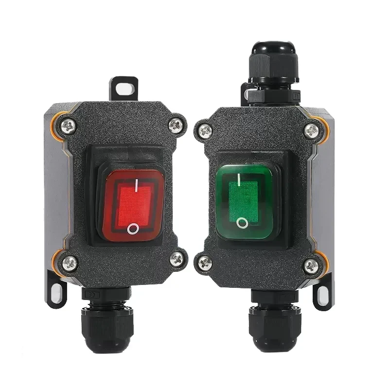 IP65 Waterproof Rocker Switch Box On Off Inline Cable Control Switchboard with PG7 Gland Red Green Lighted Button for Outdoor