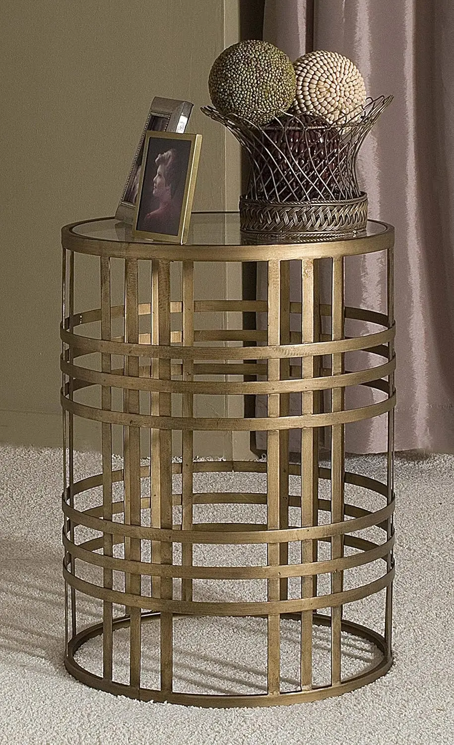 Weave Side Table, 22H x 16.75" W x 16.75" D, Antique Gold