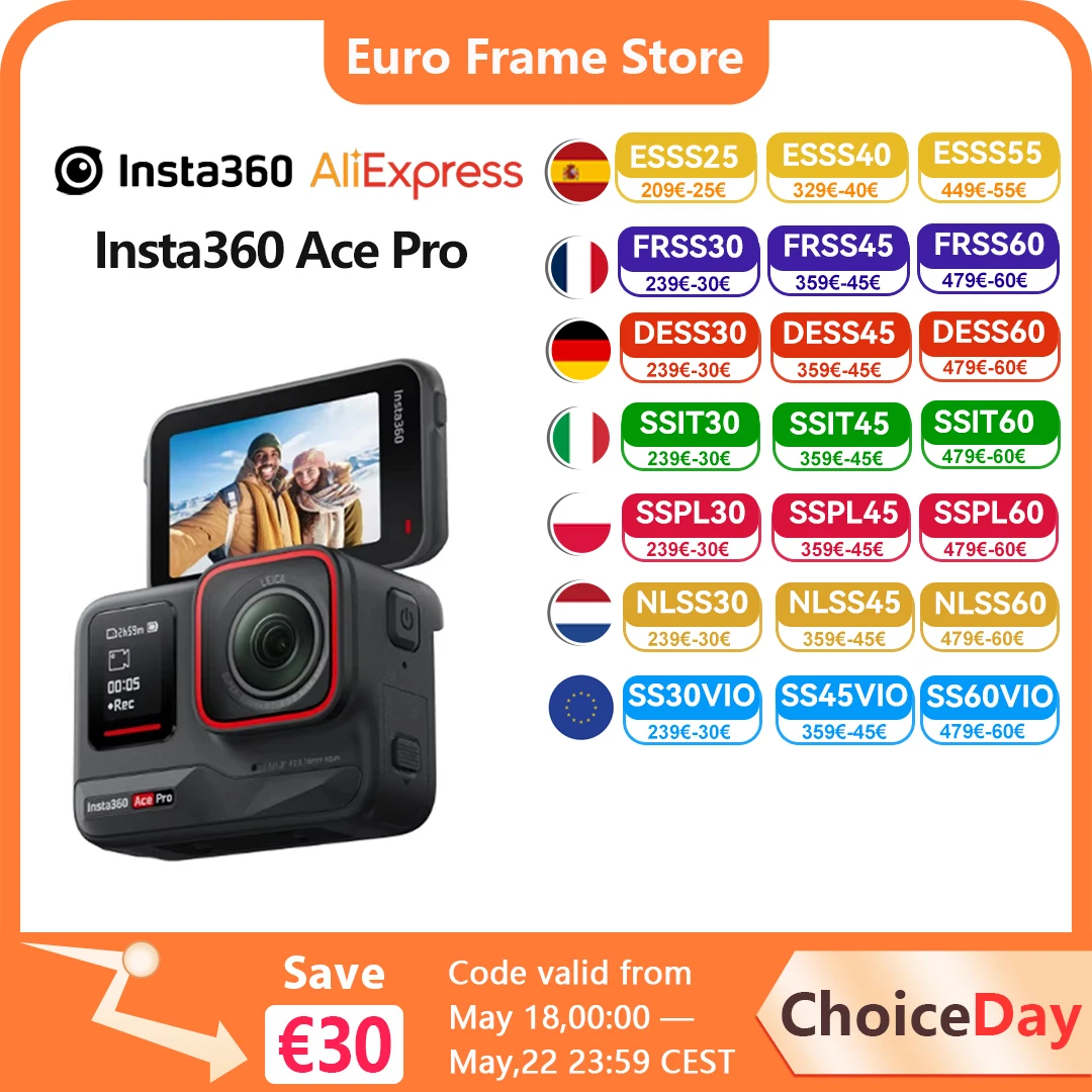 Insta360 Ace Pro Action Camera With Leica 1/1.3" Sensor 2.4'' Flip Touchscreen 8K HDR Magnetic Mount Waterproof